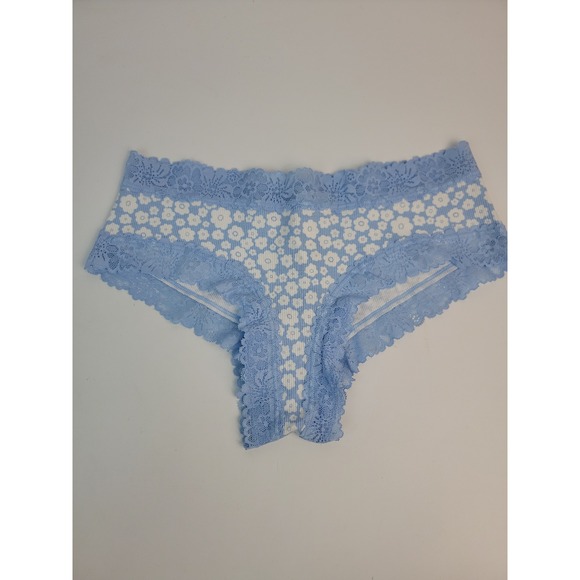 PINK Victoria's Secret Other - PINK Victorias Secret Blue Floral Ribbed Lace Trim Cheeky Panty Small NEW